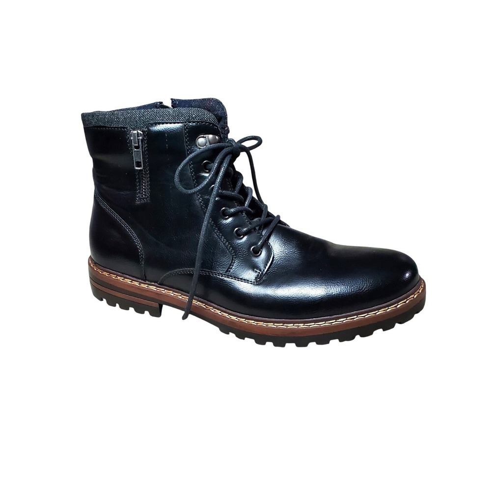 Madden Steve Madden Mens Black Side Zip Combat Boots Size 10.5 Lug Sole Laced